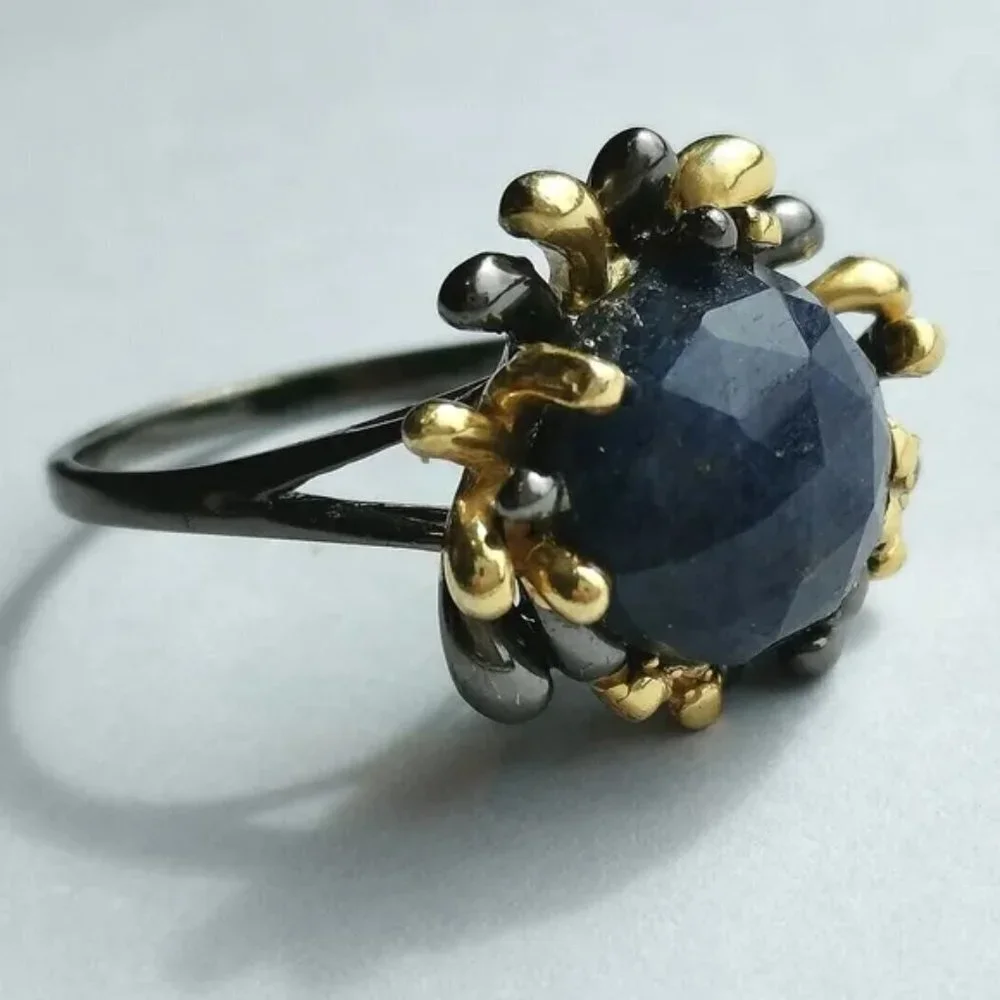 Corundum Sapphire sterling silver 14k gold ring 🆕